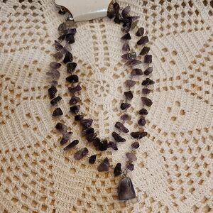 Mix It Amethyst Chip Beads And Pendant Purple Stone 8.5" Double Strand NWT